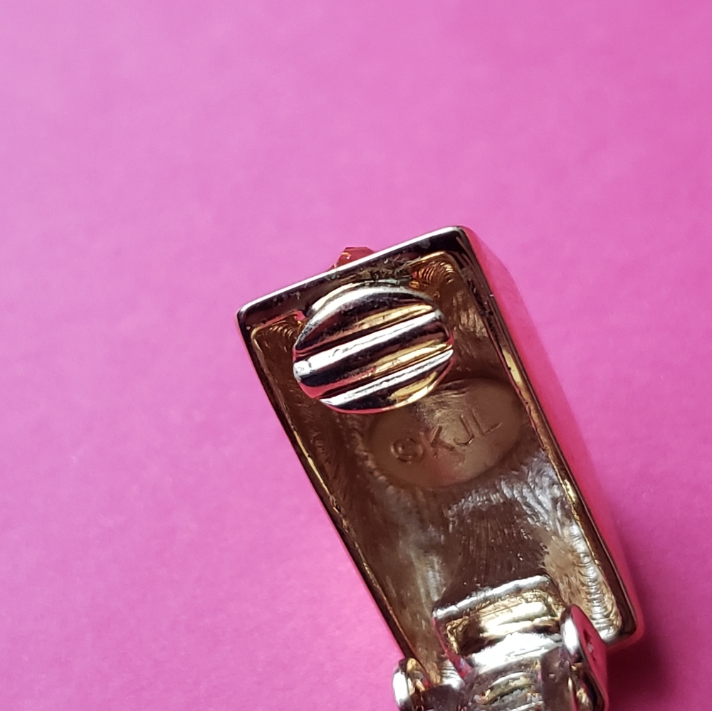 Glam Vtg Kjl Faceted Geometric Gold Clip On Earri… - image 2